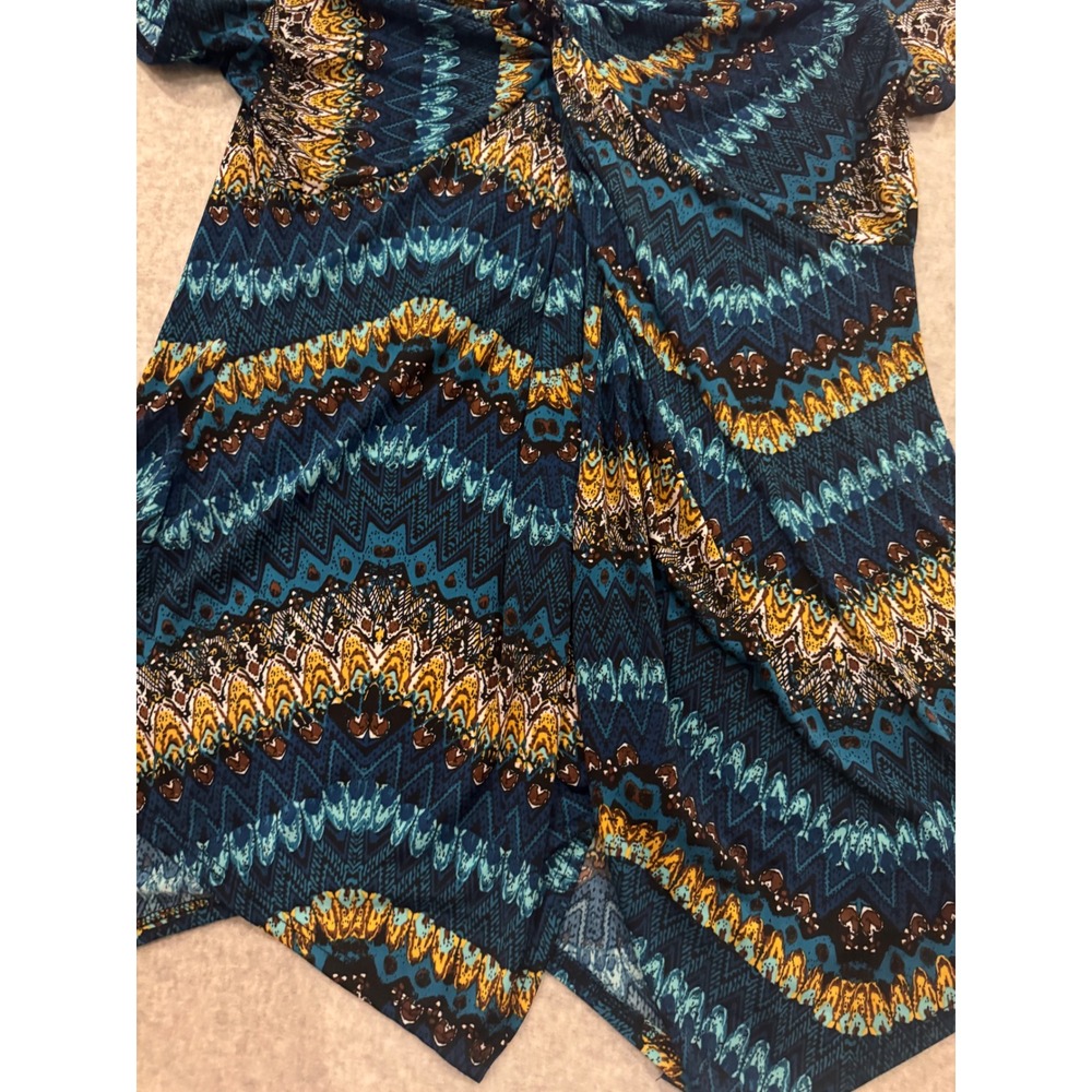 Made By Johnny Womens XXXL Teal Chevron Tribal Twist Front Tunic Top Y2K USA - Picture 3 of 9